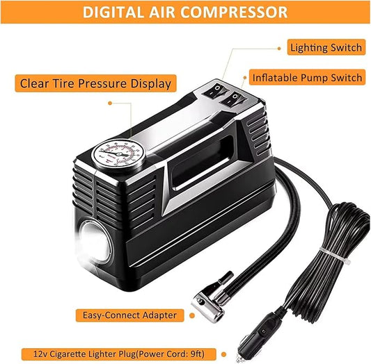 98 PCS Roadside Car Emergency Assistance Kit with Portable Air Compressor Jumper Cables Safety Hammer All in One Pliers Tool SetοΌBlackοΌ
