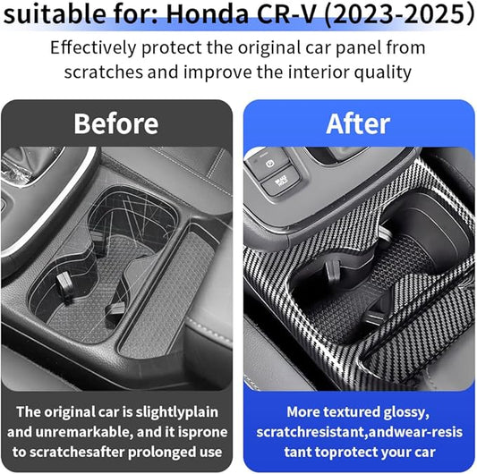 Car Center Console Armrest Front Cup Holder Trim Panel for Honda CRV 2023 2024 2025 2026 and CR-V Hybrid 2023-2026 Auto Interior Decor Accessories Central Control Protection Cover Carbon Fiber Style