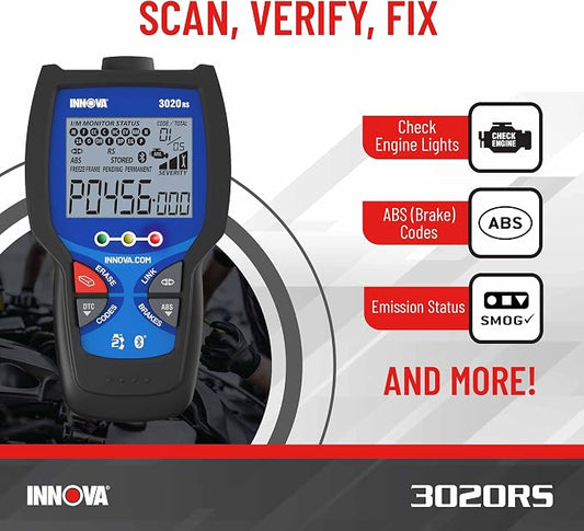 INNOVA 3020RS Fast & Easy-to-Use Check Engine Code Reader, OBD2 Scan tool for ABS Clear with Fix & Part Recommendations, Maintenance Schedules, & Free TSBs on iPhone & Android