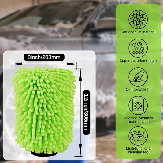 4Pack Large Microfiber Car Wash Mitts, Ultra Absorbent & Lint-Free Wash Mitts for Car Washing, SUVs, Motorcycles & Household Cleaning - Car Wash Accessories Kit, Green