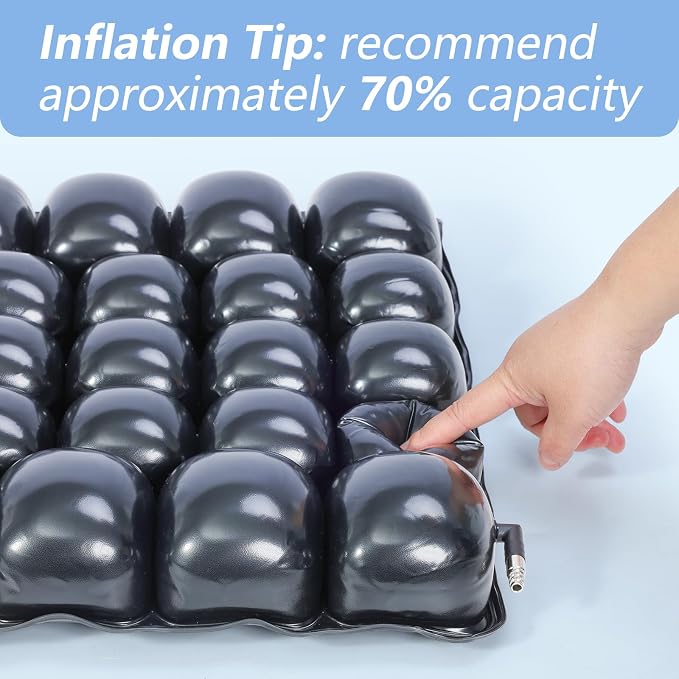 Inflatable Pressure Relief Air Cell Cushion for Wheelchair & Mobility Scooter, Breathable Cooling Seat Cushion for Pain & Sores Relief, Long Sitting, Airplane & Office Use (18" x 18")