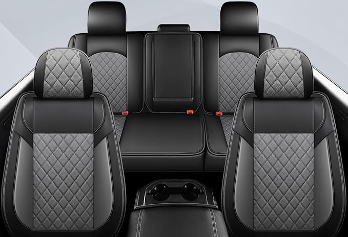 FREESOO Seat Covers for Dodge Ram 2019-2026 Ram 1500 Crew Quad Regular Cab 2011-2026 2500 3500 Mega Cab Bighorn Longhorn Laramie Tradesman, with Flat Bench, Black Grey