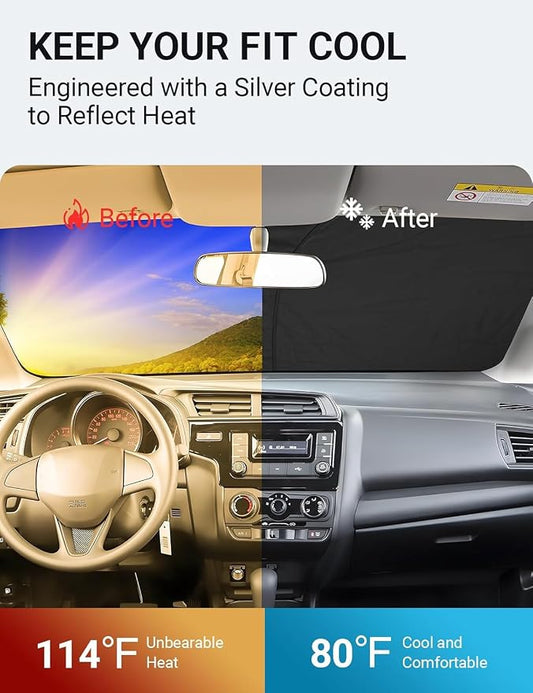Proadsy 2026 Upgrade Front Windshield Sun Shade Foldable Sunshade Protector Custom Honda Fit 2007-2024 Fit Accessories