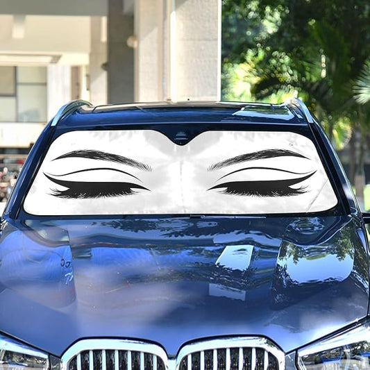 Women Eyes Eyelash Car Windshield Sun Shade Foldable UV Ray Sun Visor Protector Sunshade to Keep Your Vehicle Cool (55" x 27.6")