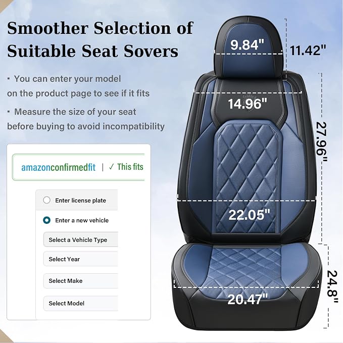 Coverado Car Seat Covers Full Set, Luxury Faux Leather Waterproof Seat Cover, Black and Blue Car Seat Covers, Car Seat Protector, Automotive Seat Covers Universal Fit for Most Cars, Black&Blue