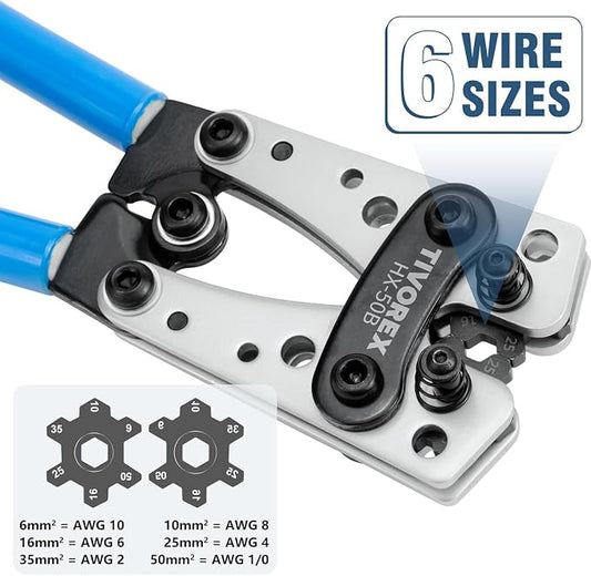 Battery Cable Lug Crimping Tool Kit for AWG 10-1/0 Electrical Lug Crimper with 64pcs Ring Terminals and 110pcs Heat Shrink Tubing