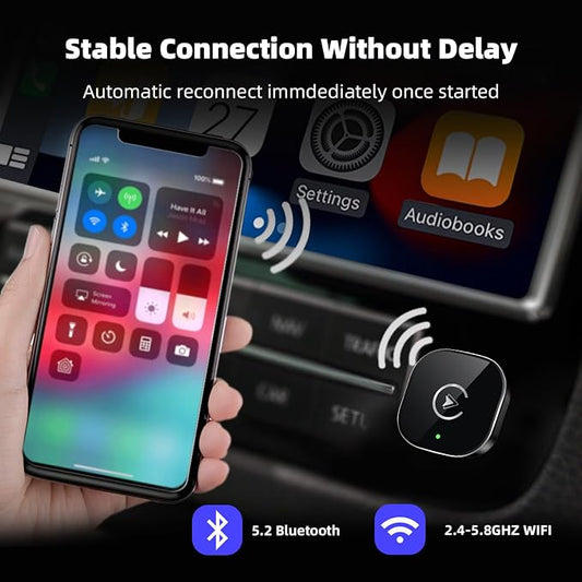 【2026 Upgarded】Wireless CarPlay Adapter for iPhone, Mini USB Design for Cars with Wired CarPlay, Fast Connection,5.8GHz WiFi,No Delay, Compatible with iOS 10+ & iPhone 6+, USB/Type C,Plug and Play
