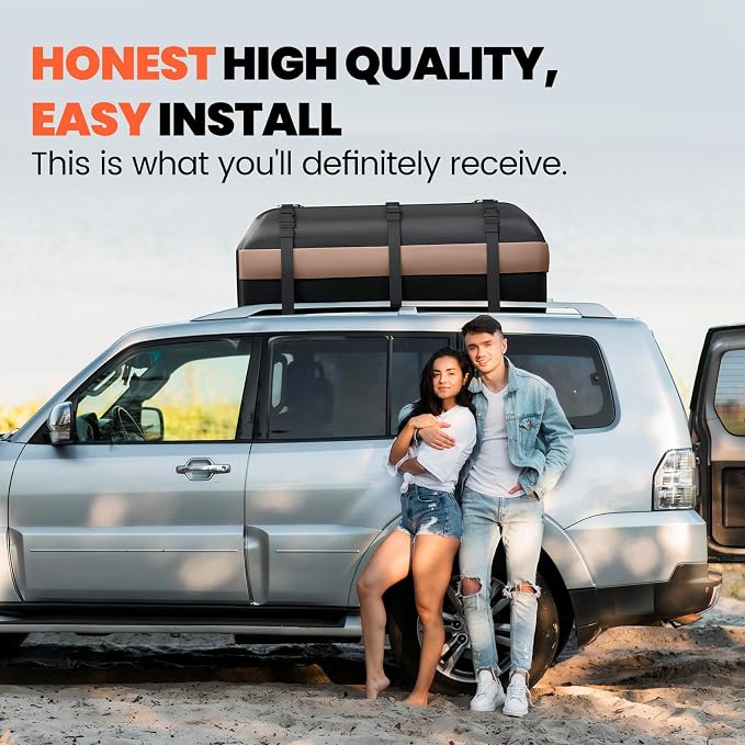 Asinking Car Rooftop Cargo Carrier Bag, 15 Cubic Feet Waterproof Roof Cargo Bag for Sedan SUV Minivan, Fit Vehicles with/Without Roof Rack, Sidebars & Crossbars - Max Size 44" L x34 W x17 H