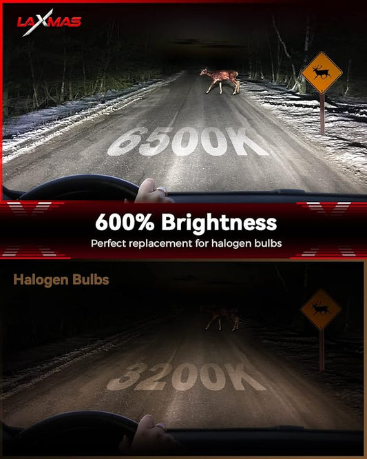 Laxmas H4 LED Bulbs, 6X 18,000LM Ultra Brightness, 6500K Cool White, H4/9003/HB2 Super Bright Bulbs, Bulb with 12000RPM Cooling Fan, 50000+ Hours Lifespan, Plug and Play, Pack of 2
