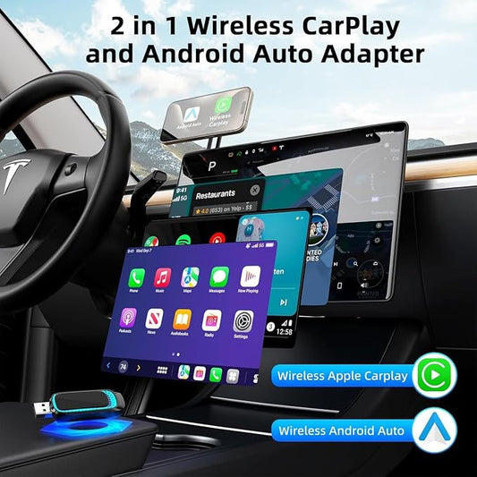 Android Auto Wireless Adapter and Wireless Carplay Adapter 2024 Upgrade,Plug & Play Apple Carplay Dongle Converts Factory Wired to Wireless CarPlay Adapter for iPhone with USB-A to USB-C/USB-A Cable