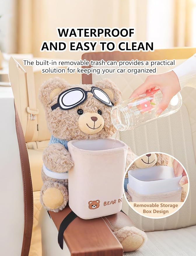 2 in 1 Cute Bear Car Tissue Box and Trash Can, Stylish & Creative Car Armrest Box Tissue Holder, Premium Aesthetic Decor, Ideal Interior Use (Bear)