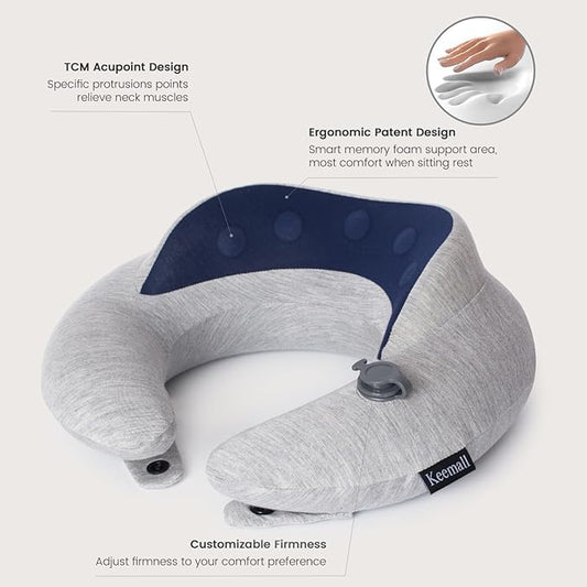 Keemall Inflatable Travel Pillow, Upgraded Travel Neck Pillow for Airplane Neck Support Sleeping - 3rd Generation, Double Comfort Plane Pillow - Portable Travel Essentials