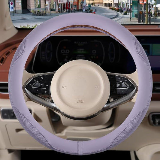 Nappa Leather Steering Wheel Cover, Advanced Microfiber Leather Non-Slip Breathable Fabric, Warm in Winter and Cool in Summer, Purple Large 15.5 inch to 16 inch