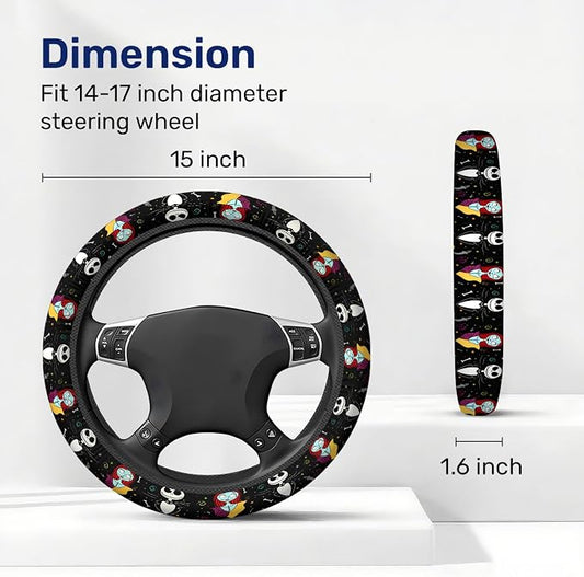 GENANY Nightmare Couple Steering Wheel Cover, Non Slip Polyester Car Wheel Protector for Car SUV Truck, Universal 15 Inch