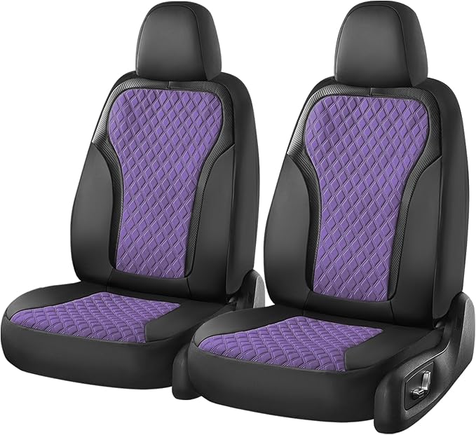 Coverado Front Seat Covers, Luxury Diamond Leather Car Seat Cover with Carbon Fiber Weave, Waterproof Car Seat Cover Driver Seat Cover Spill-Proof Design Universal Fit for Most Cars, BlackPurple