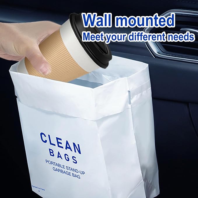 Disposable Cars Trash Bags Standable 60 Pack Car Garbage Bag Self Adhesive travel trash bag for Cars Kitchens Bedrooms Offices Travel and Camping Open Top Cleaning Bags (10.1 * 2.3 * 7.6 in) (60)