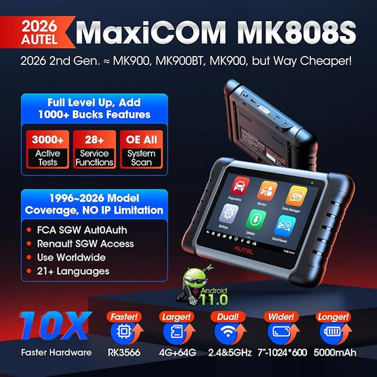 Autel MaxiCOM MK808S Bidirectional Scanner: 2026 Same as MaxiCheck MX808S MX900 MK900BT MK808BT Pro, 3000+ Active Test, 28+ Service for 200+ Brands, OBD2 All System Diagnose, FCA Autoauth & SGW, OS 11