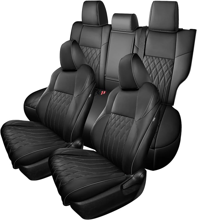 FREESOO Custom Seat Covers for Toyota RAV4 2019-2025 Hybrid SE/XSE 2021-2024 Prime SE/XSE 2025 PHEV, RAV4 Leather Car Seat Covers Interior, RAV 4 SUV Accessories Full Set, Black