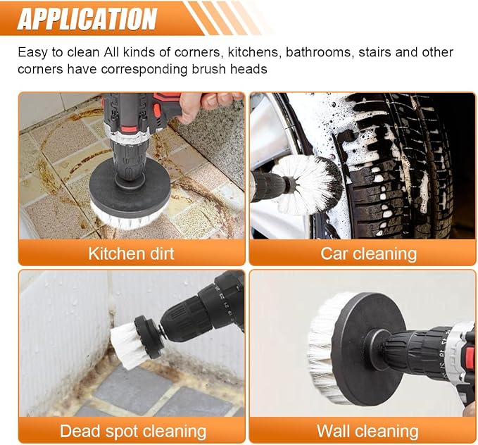 3PCS Car Detailing Drill Brush Set, Car Interior Power Scrubber Brush, Wheel Cleaner Drill Brush, Car Wash Cleaning Kit for Floor, Grout, Car Mats, Tub, Tile, Bathroom, Carpet (White)