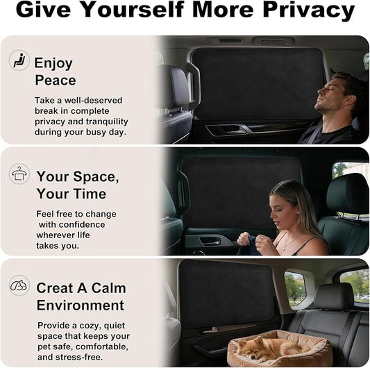 XCBYT Magnetic Car Window Shades Rear Side Windows 2PCS, 100% Blackout Privacy Curtains, Suede Car Window Covers for Baby, Passengers, Camping, Breastfeeding & Travel Rest
