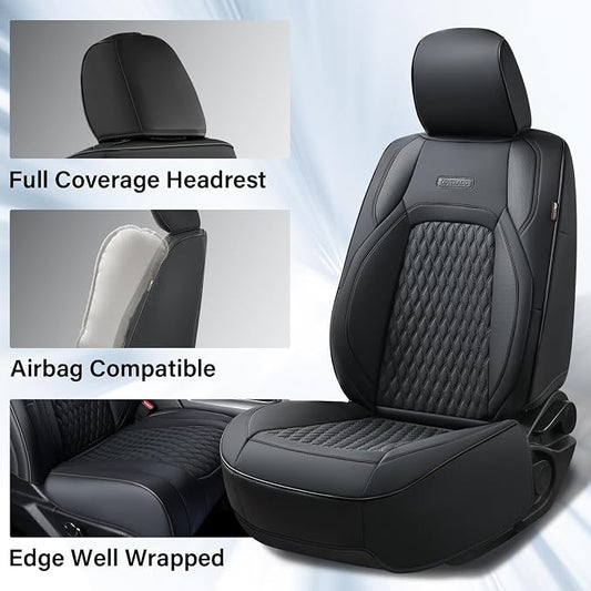 Coverado Leather Car Seat Covers Full Set, Dodge Waterproof Seat Covers for Car Fit for 2009-2018 Dodge RAM 1500, 2010-2024 2500 3500 Automotive Vehicle Seat Covers Protector for Trucks, Black