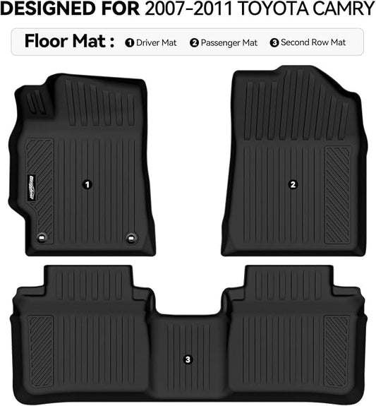 Floor Mats for 2007-2011 Toyota Camry, Trunk Mat and Backrest Mat All Weather TPE Protector for Toyota Camry Accessories