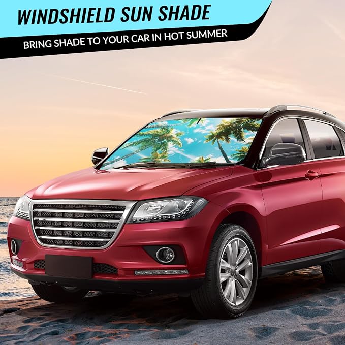 Avisky Windshield Sun Shade for Cars, Trucks & SUVs, Polyester Front Window Sunshade to Block UV Rays & Heat, Foldable Auto Front Windshield Cover, 57“x31”