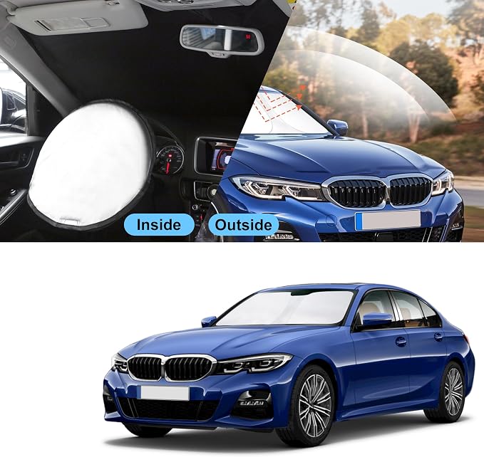TINGLU Sun Shade for BMW 3 Series 2019-2025 2026 Accessories Windshield Sun Shade Window Shade UV Rays Protection Sun Visor Cover with Steering Wheel Sunshade Storage Bag