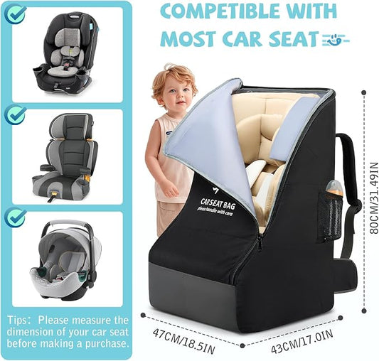 RAINSMORE Car Seat Travel Bag for Airplane Padded Car Seat Backpack Heavy-duty Car Seat Cover for Air Travel Gate Check Carseat Carrier Bags for Airport Fits Infant Carriers & Boosters