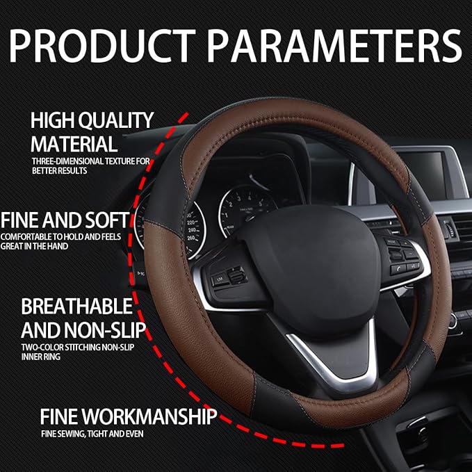 BESULEN Car Steering Wheel Cover, Soft Leather Steering Wheel Protector, Universal Non-Slip Steering Wheel Covers, Comfortable Grip Sweat-Absorbent, Automotive Interior Accessories