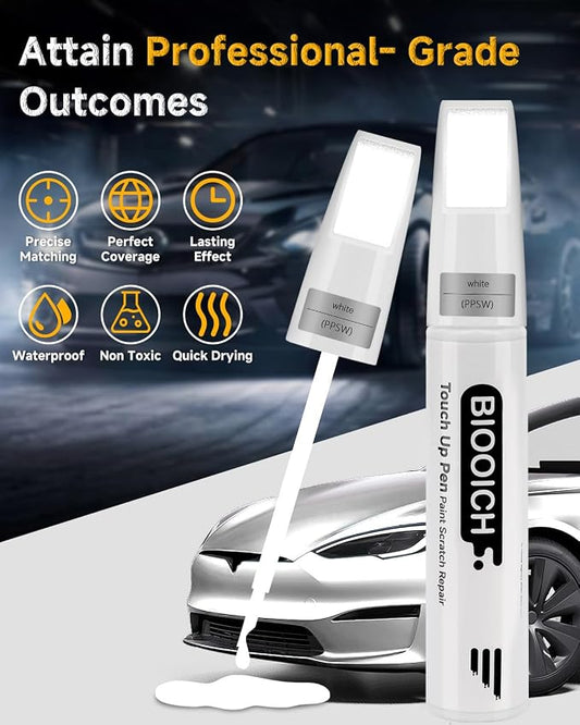 Touch Up Paint Pen Exact Color Match Car Chip and Scratch Repair (for Tesla, Pearl White(PPSW))