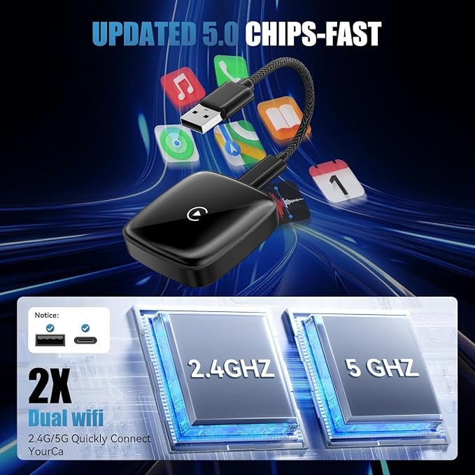 Wireless CarPlay Adapter for iPhone, Convert Factory Wired to Wireless in Seconds, Plug & Play with OEM 2015+ Systems, Siri Control & Auto-Connect (iOS 10+ Android 11 Compatible)