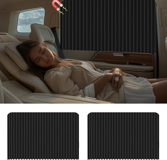 Ovege Car Window Shade - Side Window Sun Shade Curtain, Pleated Silky UV Protection Privacy, Baby Suction Magnetic (Black-Opaque, Back Seat 2pcs)