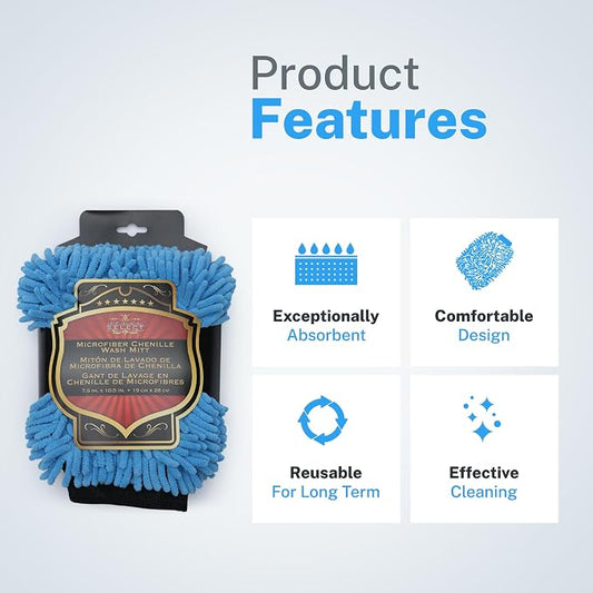 SM Arnold Ultra-Soft, High Absorbency Microfiber Chenille Wash Mitt for Car Detailing and Home Cleaning, Gentle Scratch-Free Cleaning Tool, Durable and Reusable, Ideal for Professional and DIY Use