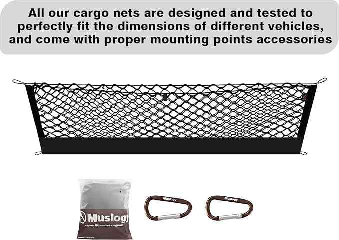 Muslogy Truck Bed Cargo Net Trunk Netting Compatible with 2023-2025 2026 Honda CR-V Accessories, Pickup Cargo Organizer SUV Sedan Storage Net w/Heavy Duty Carabiners