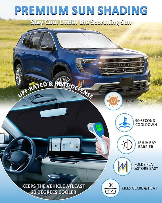 INSAUTO Windshield Sun Shade for 2017-2023 GMC Acadia SUV 2024-2025 2026, Custom-Fit Acadia Sun Visor Protector, 99% UV Block Heat Sun Shield, Silver Reflective Front Window Sunshade