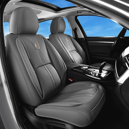 Huidasource Gray Seat Covers Luxury Nappa Leather, Car Seat Cover with Velcro Adjustable, Airbag, Lumbar Support, Cooling and Heating, Seat Covers for Universal Fit for Most Cars SUV Trucks, Gray