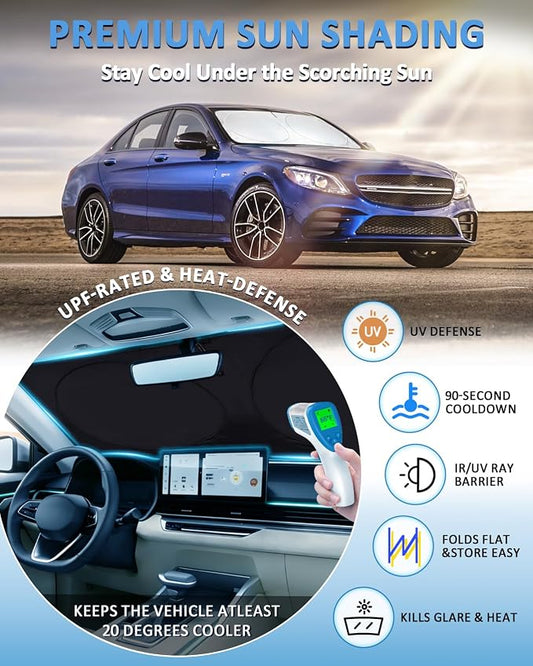 Sun Shade for C250 C300 Windshield Sunshade Custom Fit for C Class W205 C250 C300 C400 b-en-z 2015-2021 Foldable Front Window Cover UV Bloker Sun Visor Sunscreen Protector