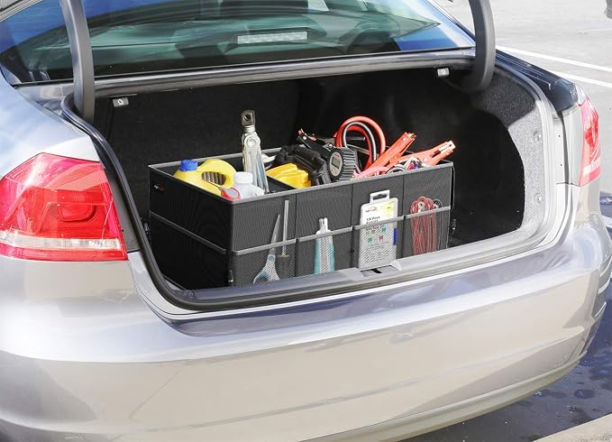 EPAuto Foldable Car Trunk Organizer, 3-Compartment with Removable Divider, Black