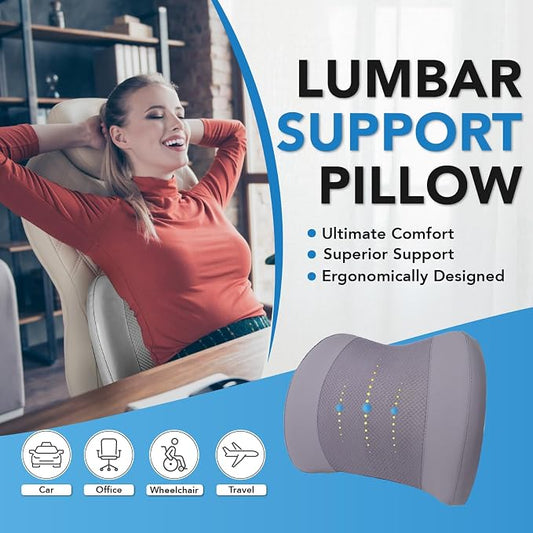 Lofty Aim Lumbar Support Pillow for Car, Memory Foam Lumbar Pillow for Lower Back Pain Relief - Back Cushion for Driving, Chair Support for Car-Office Chair, Wheelchair - Gray