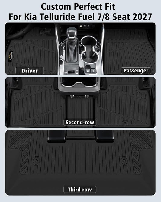 Floor Mats Custom for Kia Telluride 2027 Gas Only (Not for Hybrid) 7&8 Seater Trunk Mat with Backrest Mat All Weather TPE Full Set Liners Cargo Protector for Telluride 2027 Fuel Accessories, Black