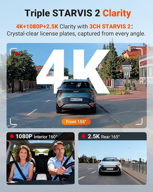 Vantrue New N4 Pro S 4K 3 Channel Dash Cam, Triple STARVIS 2 Dash Camera for Cars, 4K+1080P+2.5K Front and Rear Inside, HDR IR Night Vision, 24/7 Buffered Parking Mode, GPS, Wi-Fi, Support 1TB (RC18)