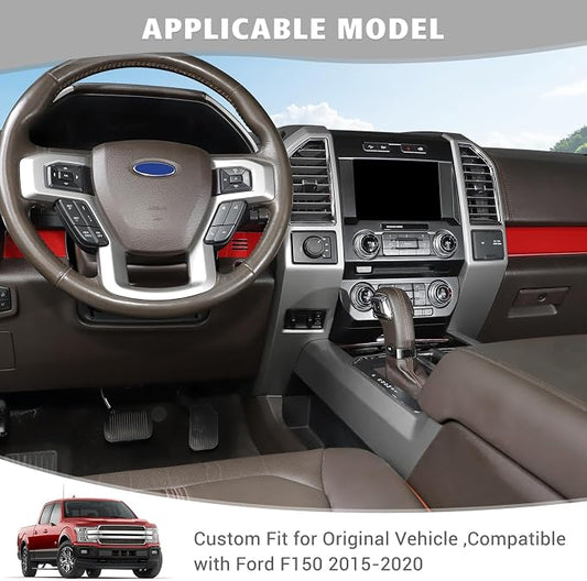 Jimen Compatible with Ford F150 2015-2020, 4PCS Center Console Panel Dash Cover Interior Trim Accessories (Red)