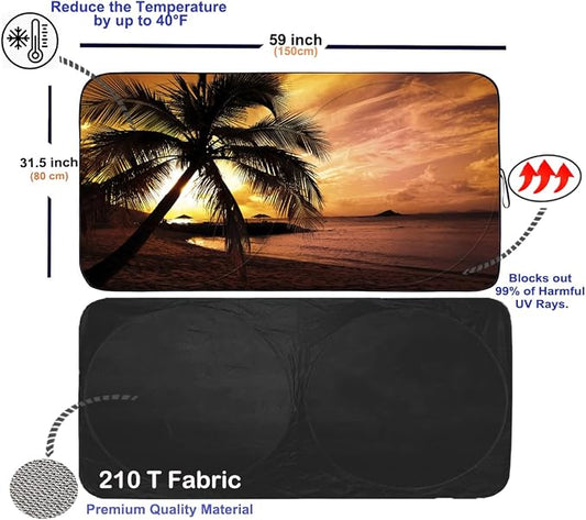 Gven Windshield Sun Shade for Car Front Window Cover Sunshades Visor Automotive Sun Shield for Compact Sedan, SUV, Midsize Sedan, Small Pickup Blocks UV Rays Keep Your Vehicle Cool (Yellow Sunset, S)