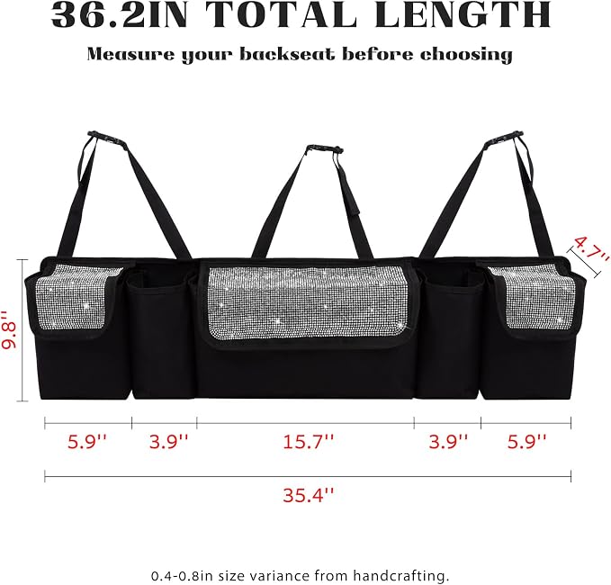 eing Car Trunk Organizer and Storage, Backseat Hanging Organizer for SUV, Truck, MPV, Waterproof, Collapsible Cargo Storage Bag with 5 Pockets, Bling Car Interior Accessories for Women,White