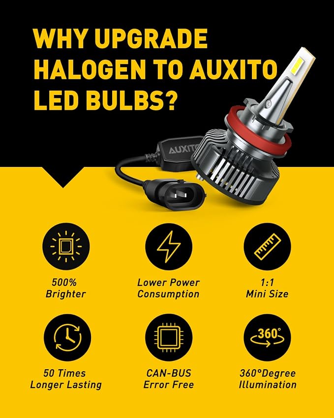 AUXITO H11 LED Bulbs H8 H9 LED Lights, 80W 16,000LM Per Pair, 500 Percent Brighter, 6500K Cool White, Angle Adjustable CanBus Ready Bulbs, Pack of 2 Y13