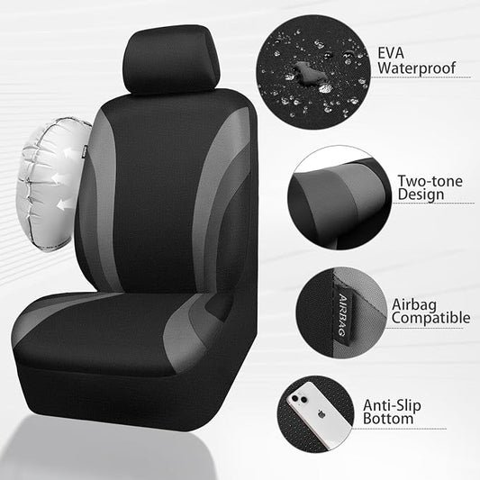 CAR PASS EVA Waterproof Car Seat Covers Front Seats,Gray Two Front Seat Covers,Airbag Compatible,Automotive Seat Covers Universal Fit Sedans,Cars,Vans,SUVs,Trucks (Black and Gray)