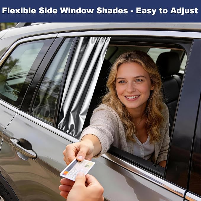 XCBYT Magnetic Car Window Shades for Rear Side Windows, 2 Pack Reflective Silver & Black Privacy Sun Shades, Universal Heat Blocking Car Curtains for Travel, Camping & Back Seat Comfort