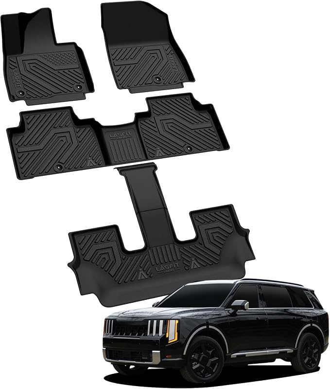 LASFIT Floor Mats for Kia Telluride 2027 (Only Fit Gas, Not Fit Hybrid), All Weather TPE Custom Fit Floor Liners 1st & 2nd & 3rd Row Car Mats Accessories, Black