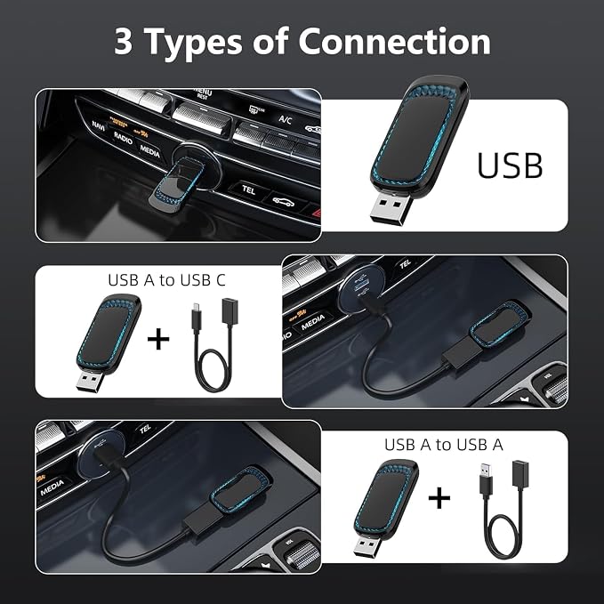 Android Auto Wireless Adapter and Wireless Carplay Adapter 2024 Upgrade,Plug & Play Apple Carplay Dongle Converts Factory Wired to Wireless CarPlay Adapter for iPhone with USB-A to USB-C/USB-A Cable